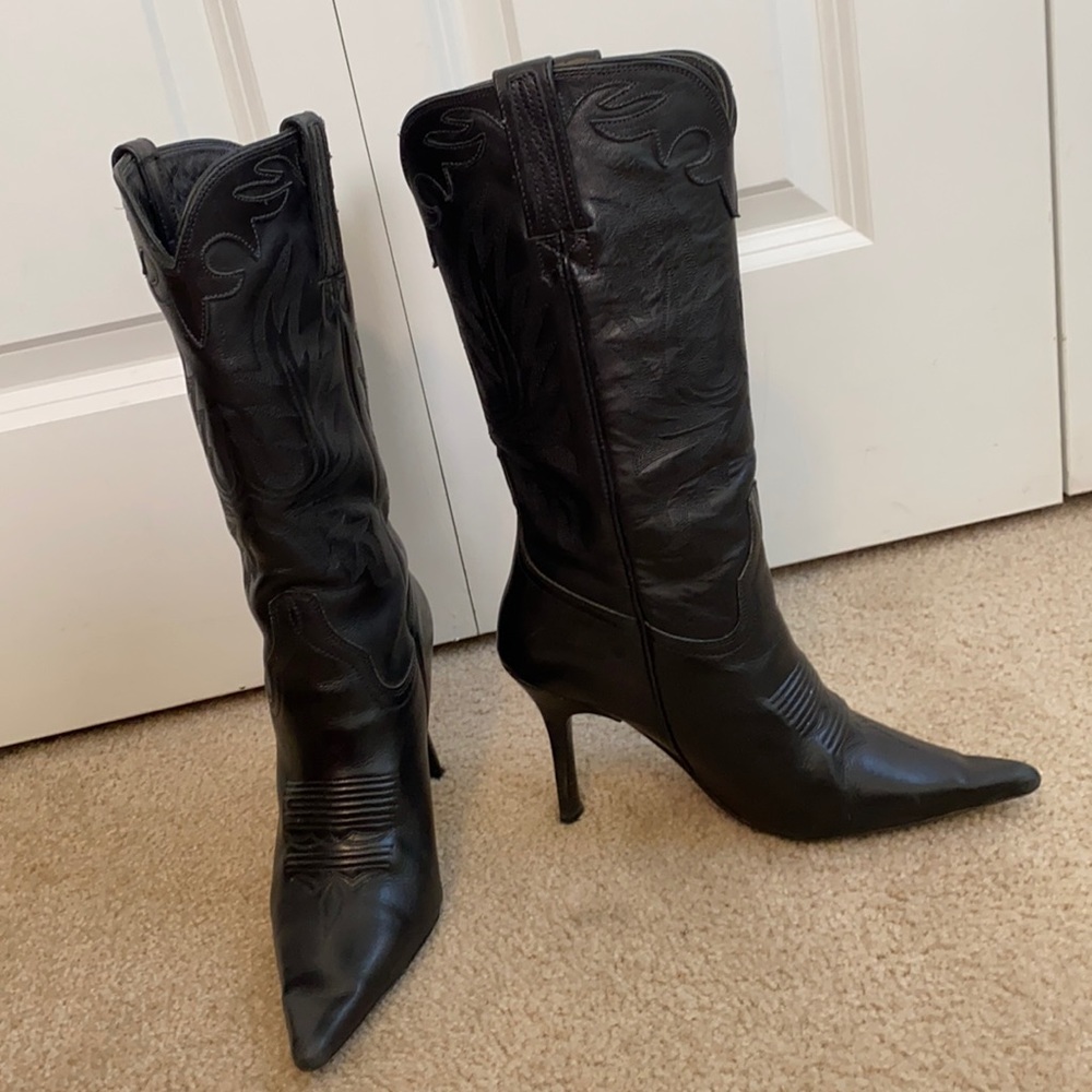 Charlie 1 Horse by Lucchese black leather high heel embroidered cowboy boots